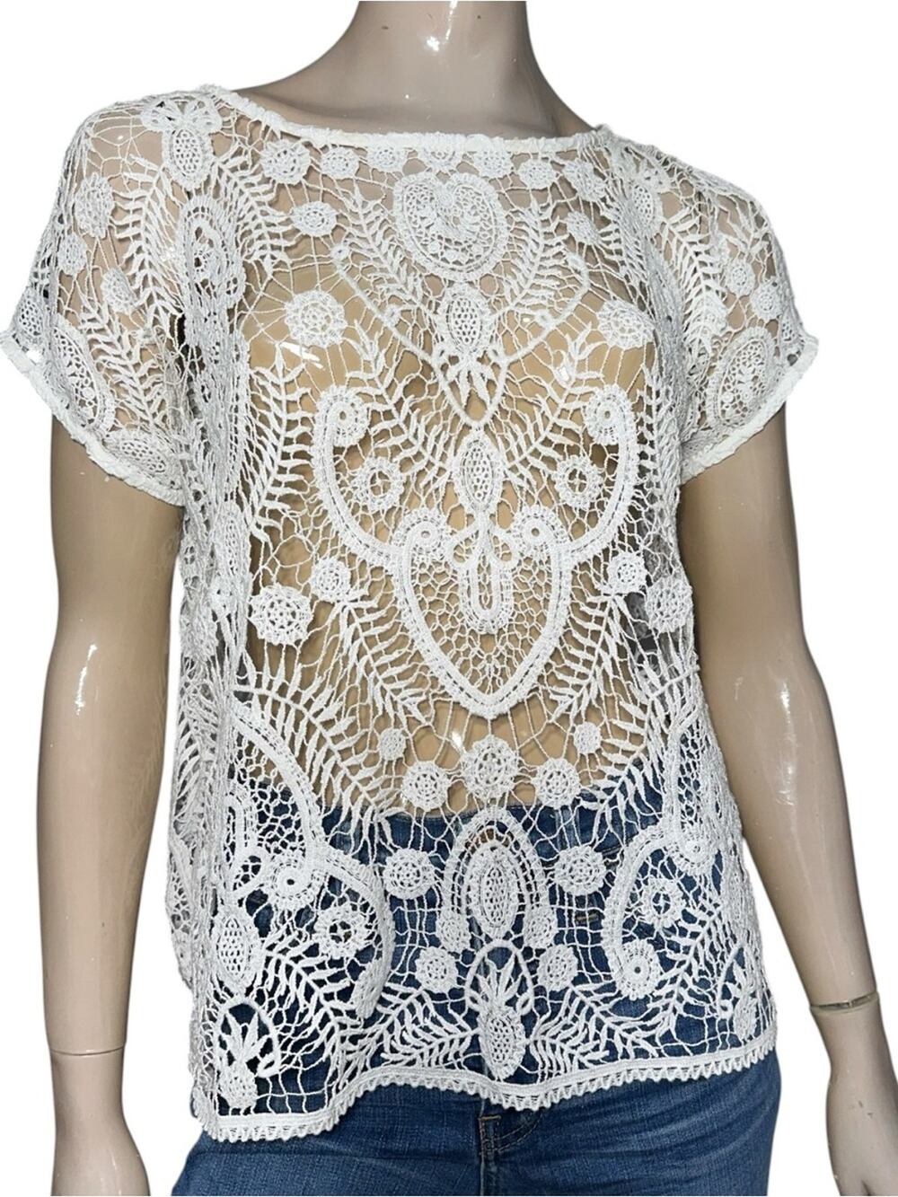 Polo by Ralph Lauren Women’s Size S White Crochet Lace Short Sleeve Blouse Top